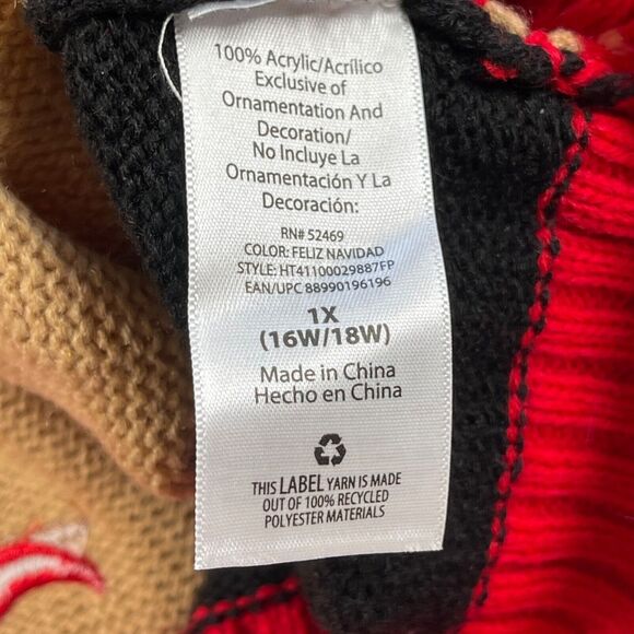 Feliz Navidad Sweater Womens 1X 16W 18W Embroidered Santa Reindeer Hot Peppers - Picture 12 of 14